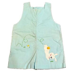 Vintage 70s 80s Easter bunny rabbit light blue baby romper outfit onesie